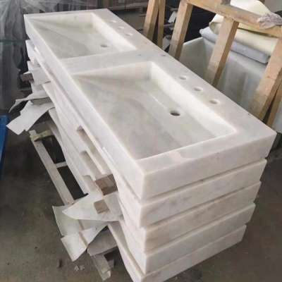 Customized Rectangular wash basin white onyx bathroom single vessel sink