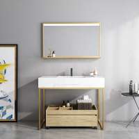 Gold Metal Frame Marble Top Bathroom Floor Cabinet