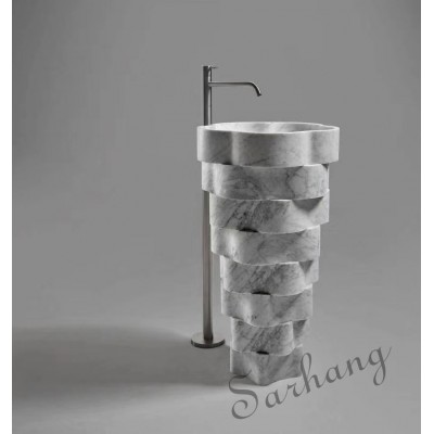 White carrara marble stone pedestal bathroom sink for sale