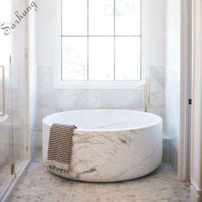 Cheap Price Custom Freestanding Natural Solid Round Marble Bathtub