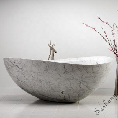 Custom freestanding bathtub natural stone white Carrara solid marble bathtub