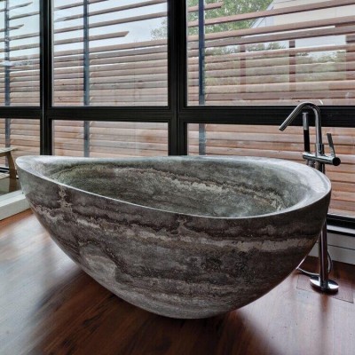 Good Designs Solid Grey Vein Marble Stone Bowl Bathtub for Sale